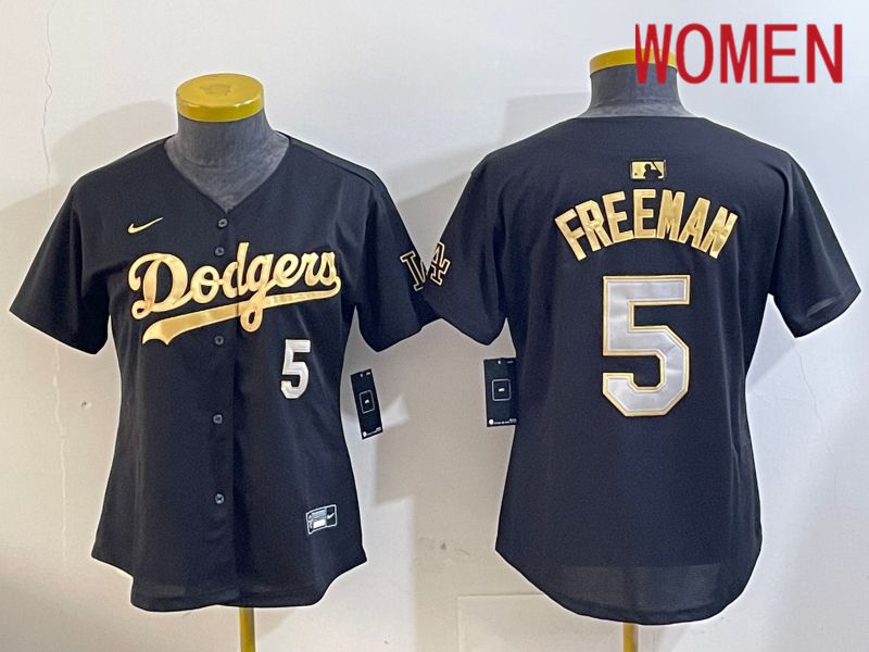 Women Los Angeles Dodgers #5 Freeman Black Game 2024 Nike MLB Jersey style 1205